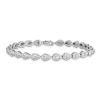 Sterling Silver Rhodium Plated Diamond Teardrop Link Bracelet view 4