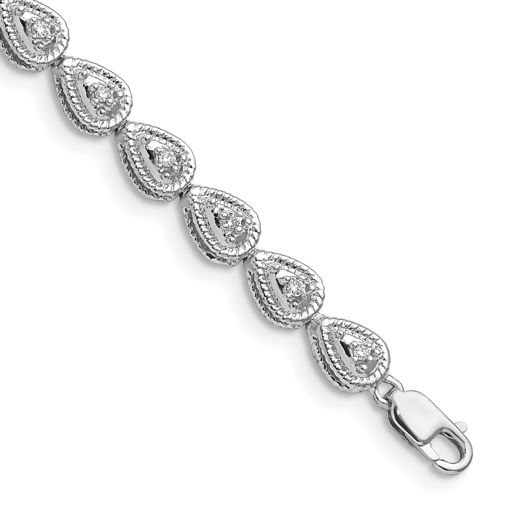 Sterling Silver Rhodium Plated Diamond Teardrop Link Bracelet (QDX1040)