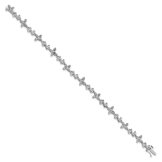 Sterling Silver Rhodium-plated Diamon Butterfly & Bows Bracelet
