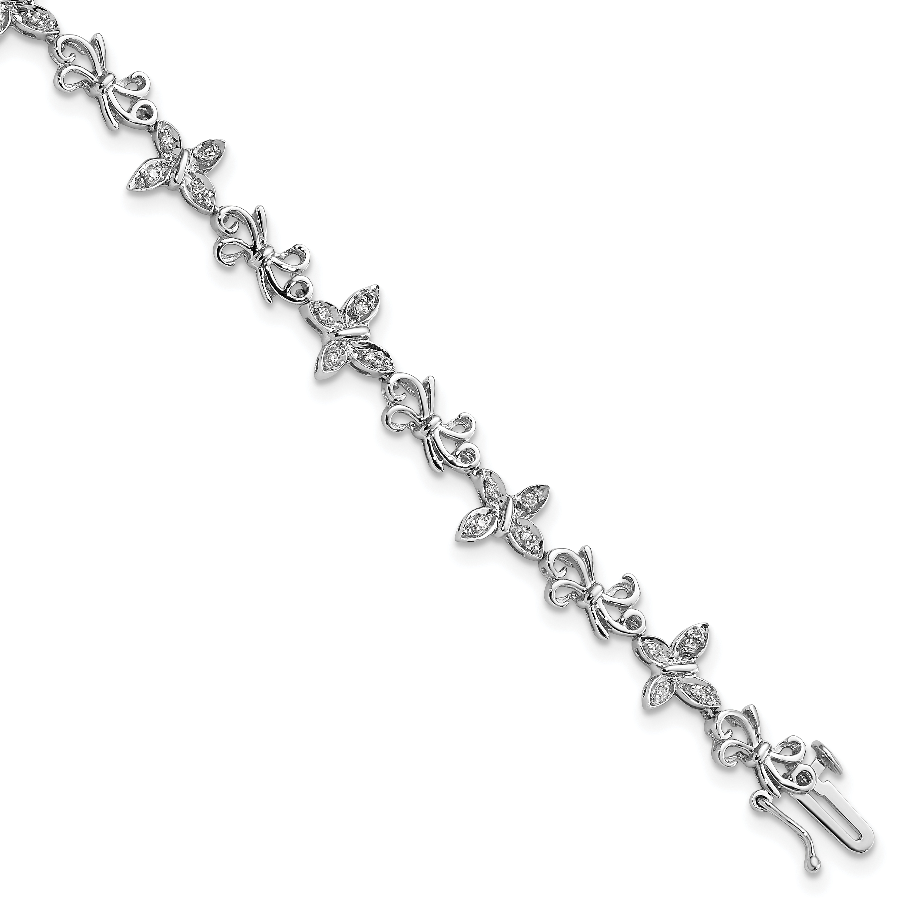 Sterling Silver Rhodium-plated Diamon Butterfly & Bows Bracelet (QDX1068)