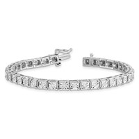 Sterling Silver Rhodium-plated Diam. Square Link Bracelet view 5