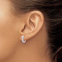 Sterling Silver Rhodium Diamond Hinged Hoop Earrings view 3