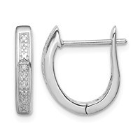 Sterling Silver Rhodium Diamond Hinged Hoop Earrings view 1