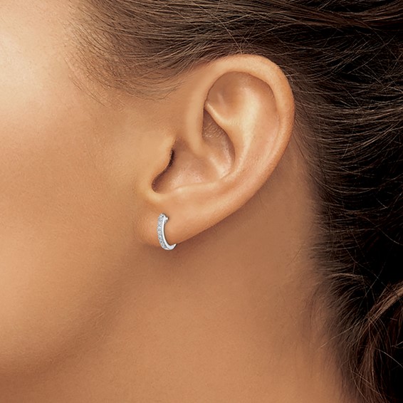 Sterling Silver Rhodium Diam. Huggie Earrings