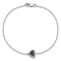 Sterling Silver Rhodium Diam. & Sapphire Heart Bracelet view 4