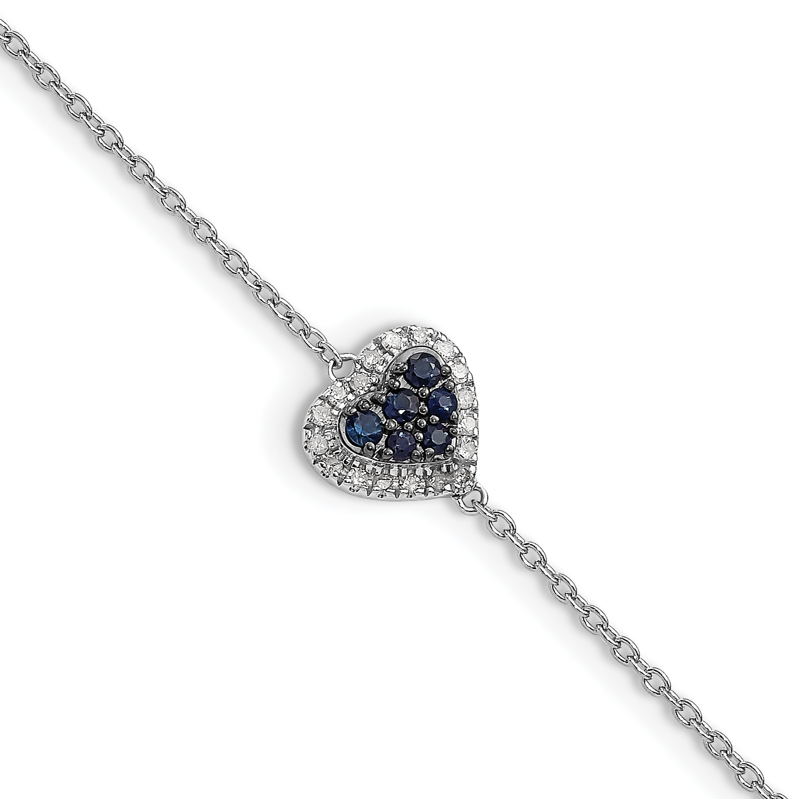 Sterling Silver Rhodium Diam. & Sapphire Heart Bracelet (QDX1200)