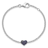 Sterling Silver Rhodium Diam. & Sapphire Heart Bracelet view 3