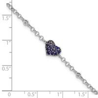 Sterling Silver Rhodium Diam. & Sapphire Heart Bracelet view 4