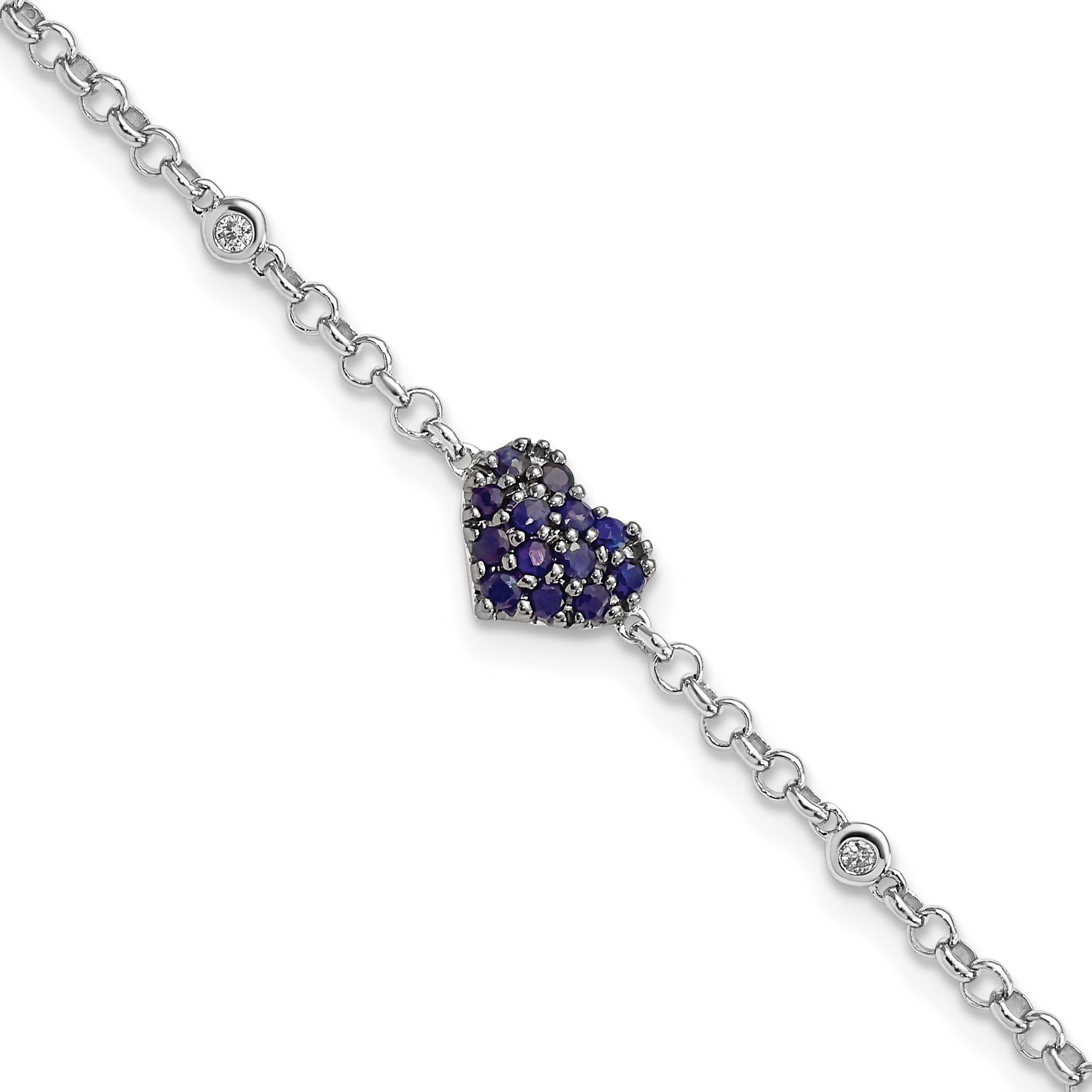 Sterling Silver Rhodium Diam. & Sapphire Heart Bracelet (QDX1204)