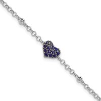 Sterling Silver Rhodium Diam. & Sapphire Heart Bracelet view 1