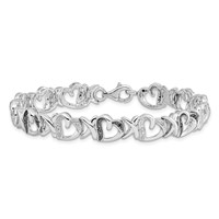White Night Sterling Silver Rhodium-plated Black and White Diamond Heart Bracelet, 7.5" view 3