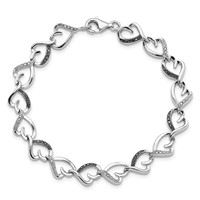 White Night Sterling Silver Rhodium-plated Black and White Diamond Heart Infinity Bracelet, 7.5" view 3