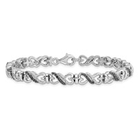 White Night Sterling Silver Rhodium-plated Black and White Diamond Infinity Heart Bracelet, 7.5" view 3
