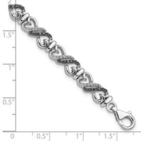 White Night Sterling Silver Rhodium-plated Black and White Diamond Infinity Heart Bracelet, 7.5" view 4