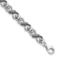 White Night Sterling Silver Rhodium-plated Black and White Diamond Infinity Heart Bracelet, 7.5" view 1