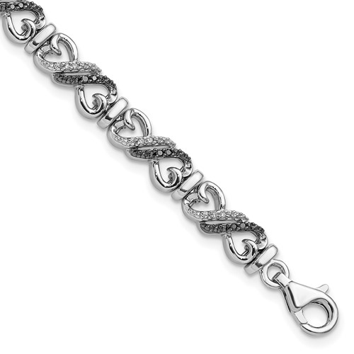 White Night Sterling Silver Rhodium-plated Black and White Diamond Infinity Heart Bracelet, 7.5"