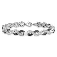 White Night Sterling Silver Rhodium-plated Black and White Diamond Bracelet, 7.5" view 3