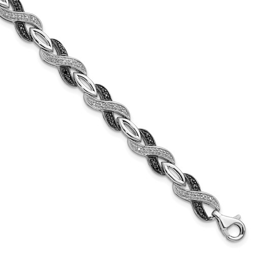 White Night Sterling Silver Rhodium-plated Black and White Diamond Bracelet, 7.5"