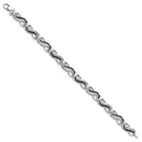 White Night Sterling Silver Rhodium-plated Black and White Diamond Bracelet, 7.5" view 2