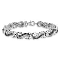 White Night Sterling Silver Rhodium-plated Black and White Diamond Bracelet, 7.5" view 3