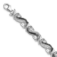 White Night Sterling Silver Rhodium-plated Black and White Diamond Bracelet, 7.5" view 1