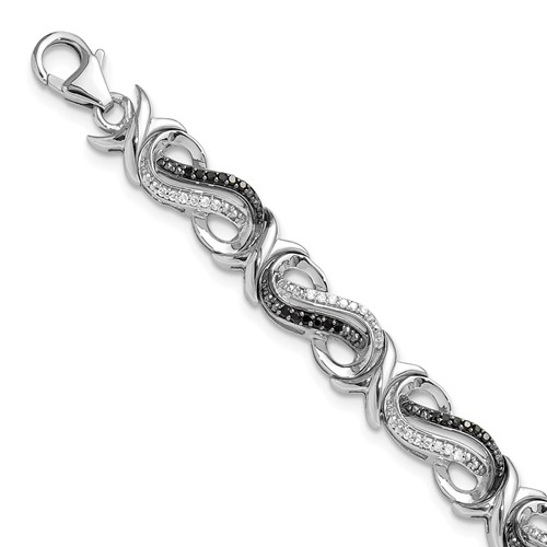 White Night Sterling Silver Rhodium-plated Black and White Diamond Bracelet, 7.5"