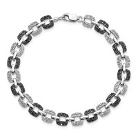 White Night Sterling Silver Rhodium-plated Black and White Diamond Bracelet, 7.5" view 4