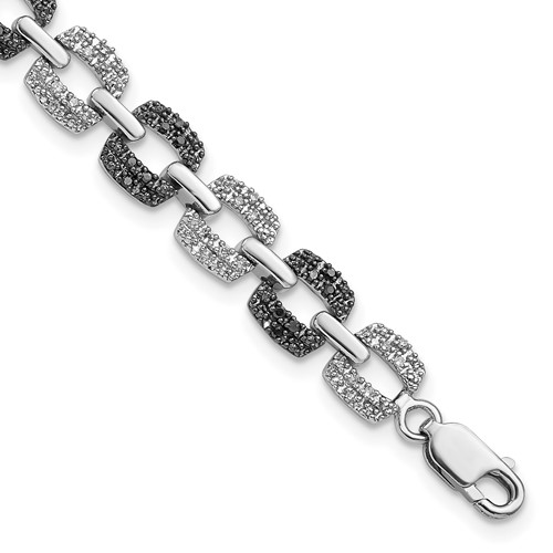 White Night Sterling Silver Rhodium-plated Black and White Diamond Bracelet, 7.5"