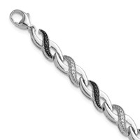 White Night Sterling Silver Rhodium-plated Black and White Diamond Bracelet - 7.5in view 1