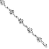 Sterling Silver Rhodium-plated Floral Diamond Bracelet view 1
