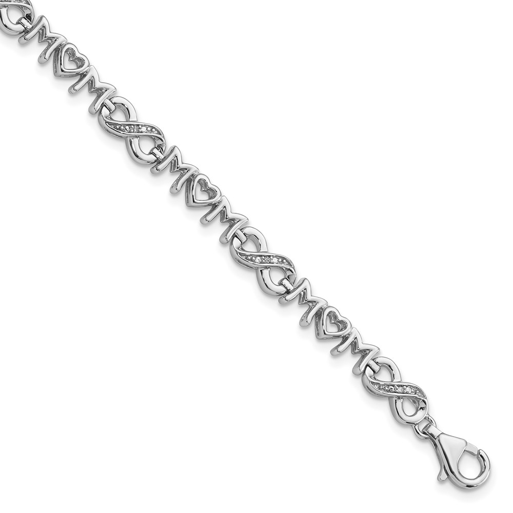 Sterling Silver Rhodium-plated Heart Mom Infinity Diamond Bracelet