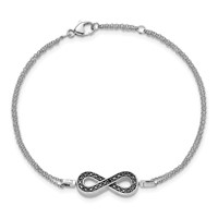 Sterling Silver Rhod 0.1ct Blk Wht Dia. Rvsble Infinty with. Ext. Bracele, 5" view 4