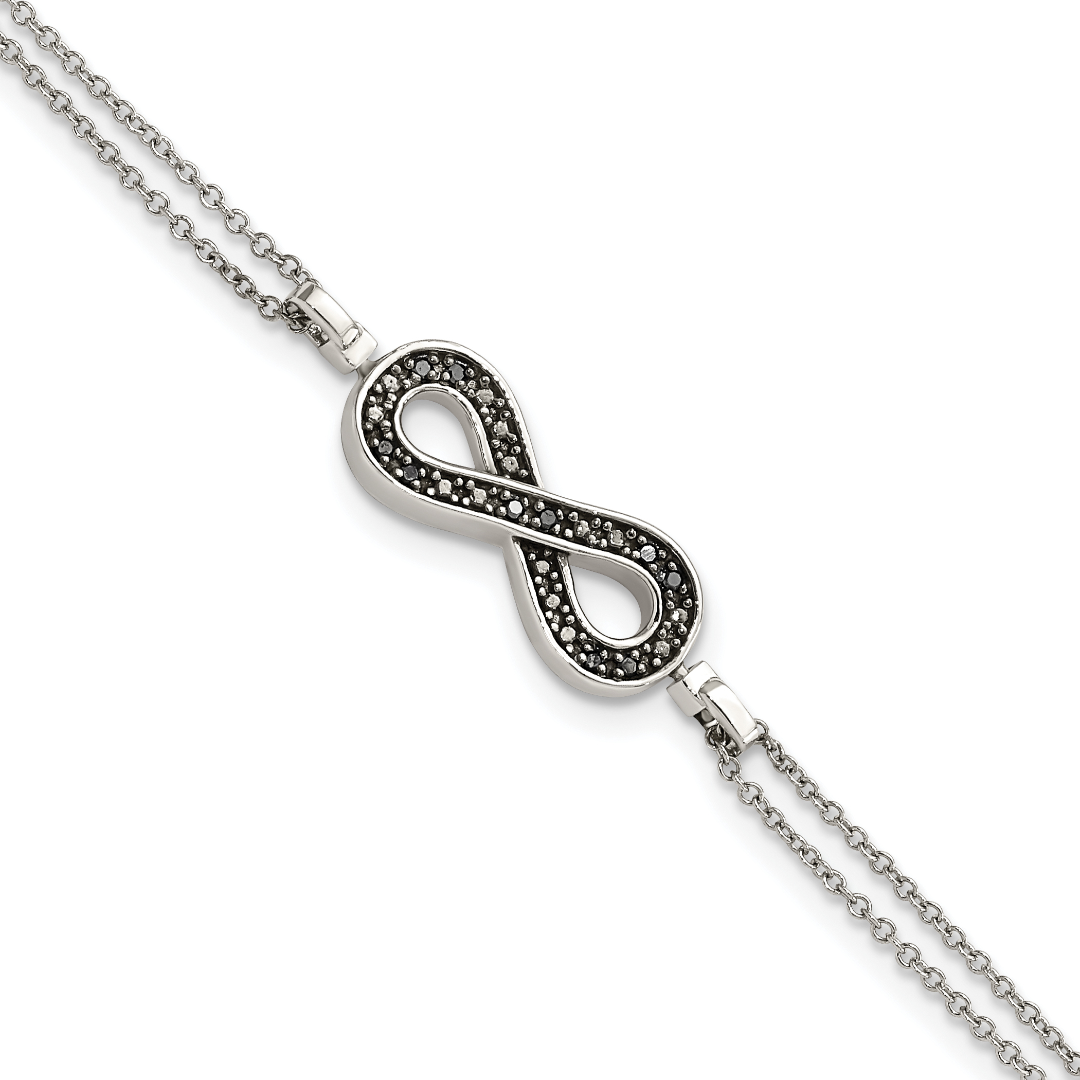 Sterling Silver Rhod 0.1ct. Blk/Wht Dia. Rvsble Infinty w/.5in ext. Bracele (QDX1252)