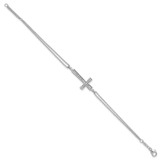 Sterling Silver Rhod 0.1ct. Blk & Wht Dia. Rvsble Cross 2 Strand Bracelet