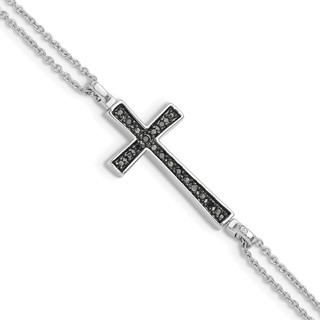 Sterling Silver Rhod 0.1ct. Blk & Wht Dia. Rvsble Cross 2 Strand Bracelet
