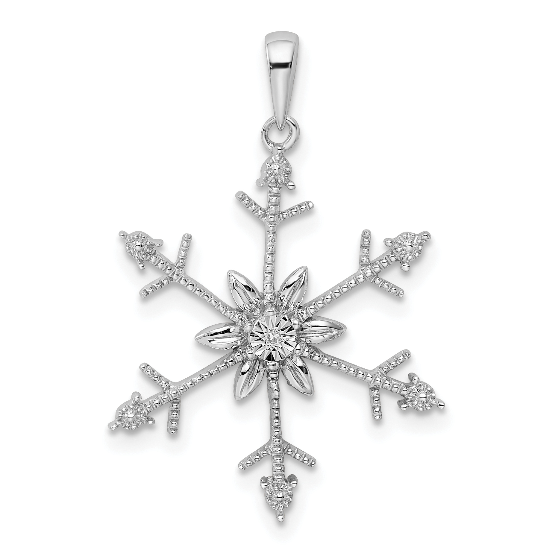 Sterling Silver Rhodium Diam. SnowFlake Pendant (QDX1267)