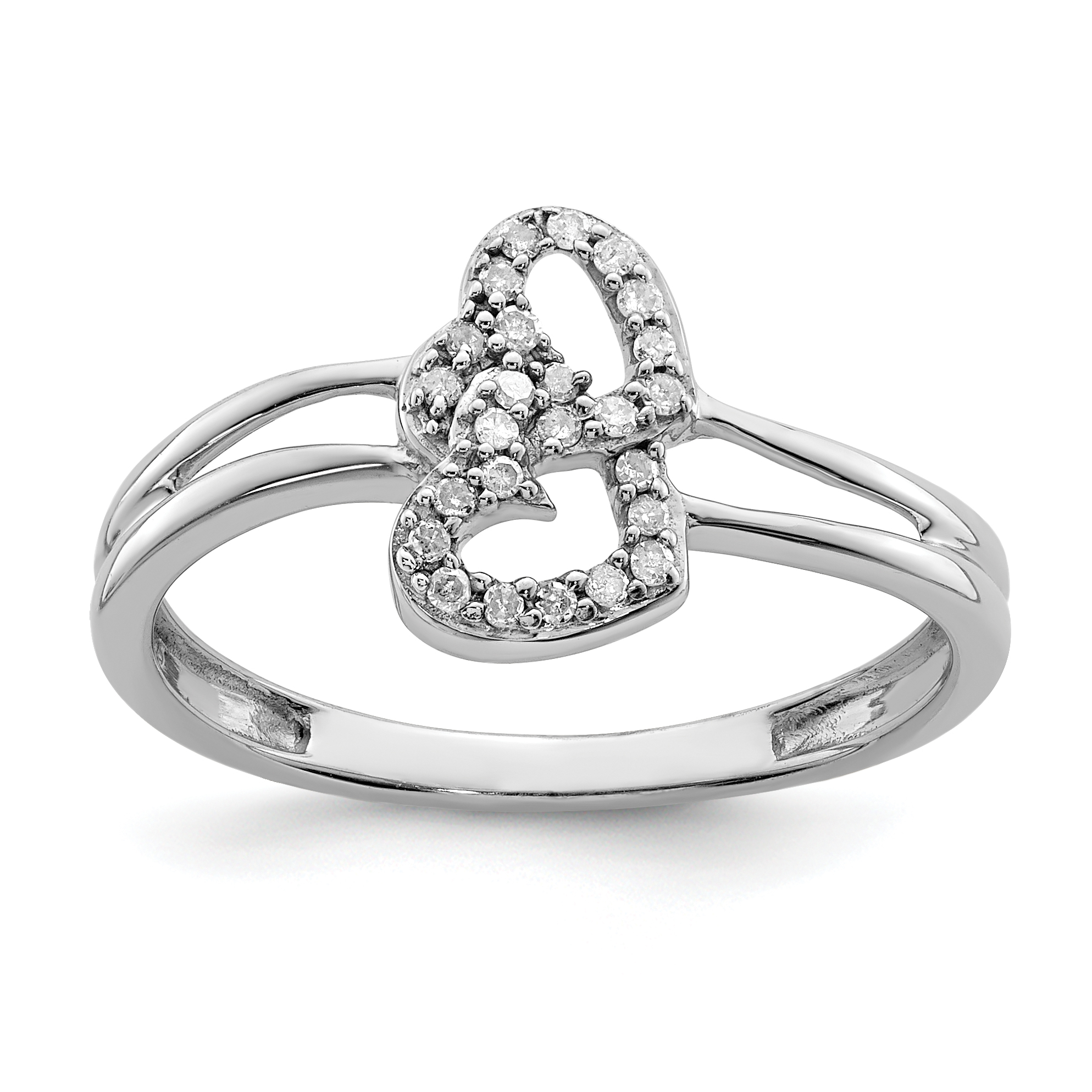 Sterling Silver Rhodium PlatedDiamond Heart Ring (QDX142-7)