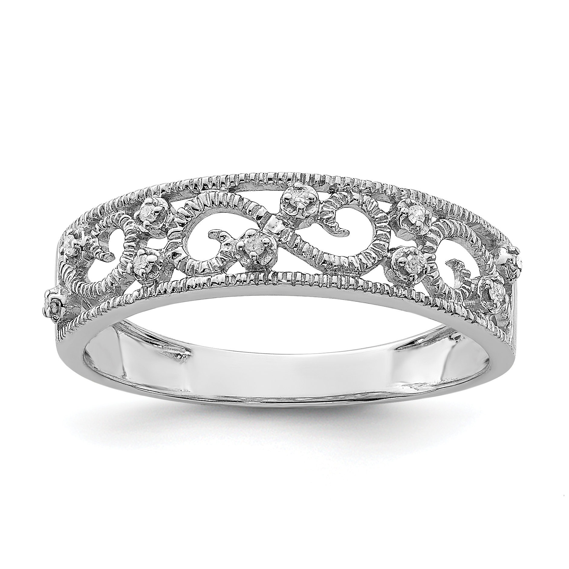 Sterling Silver Rhodium Plated Fancy Diamond Band (QDX144-7)