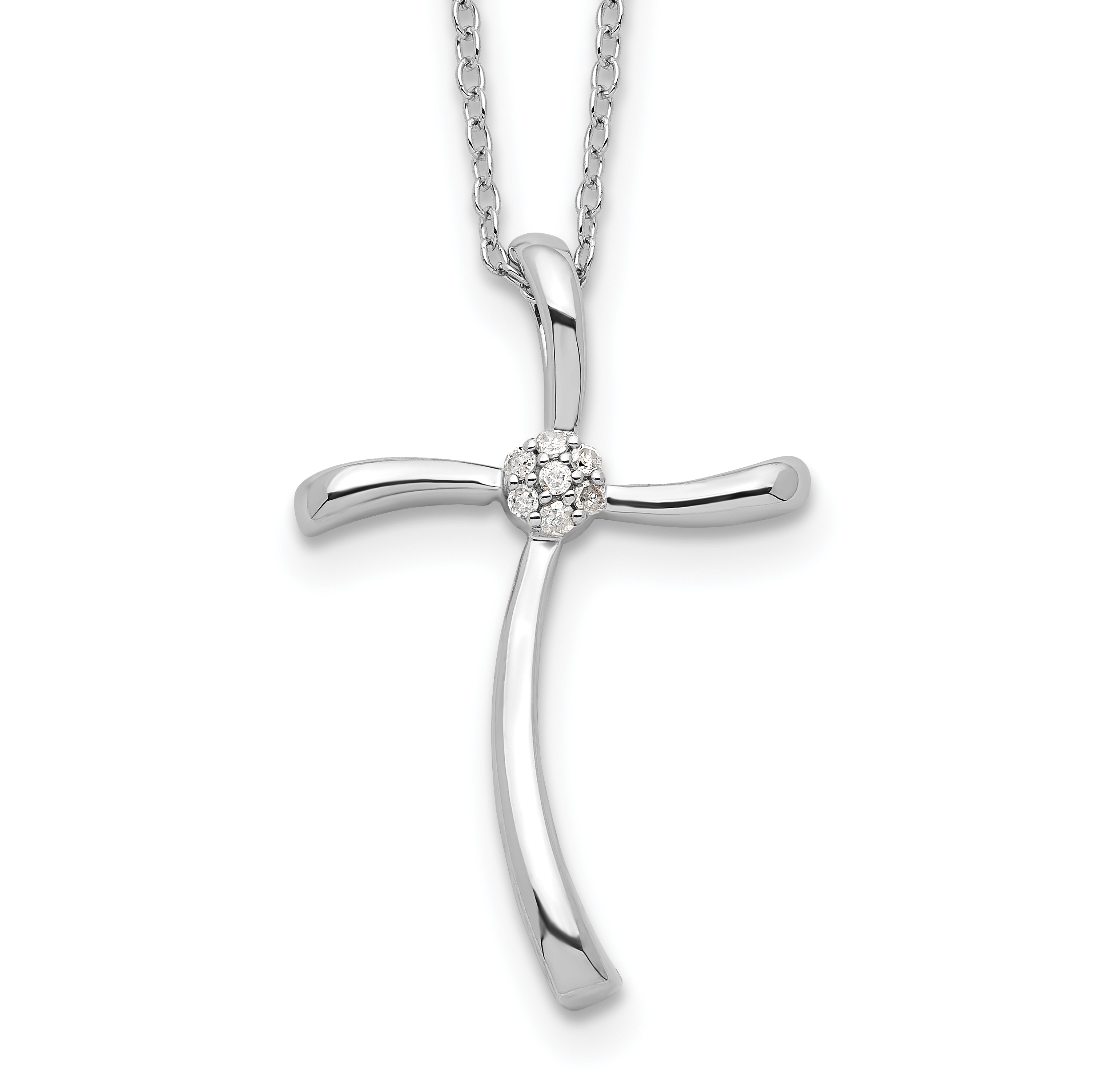 Sterling Silver Rhodium-plated Diamond Cross Necklace (QDX160-16)