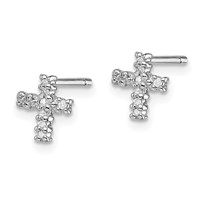 Sterling Silver Rhodium Diamond Cross Post Earrings view 2