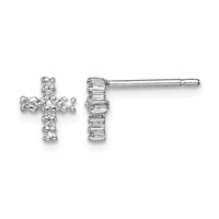 Sterling Silver Rhodium Diamond Cross Post Earrings view 1