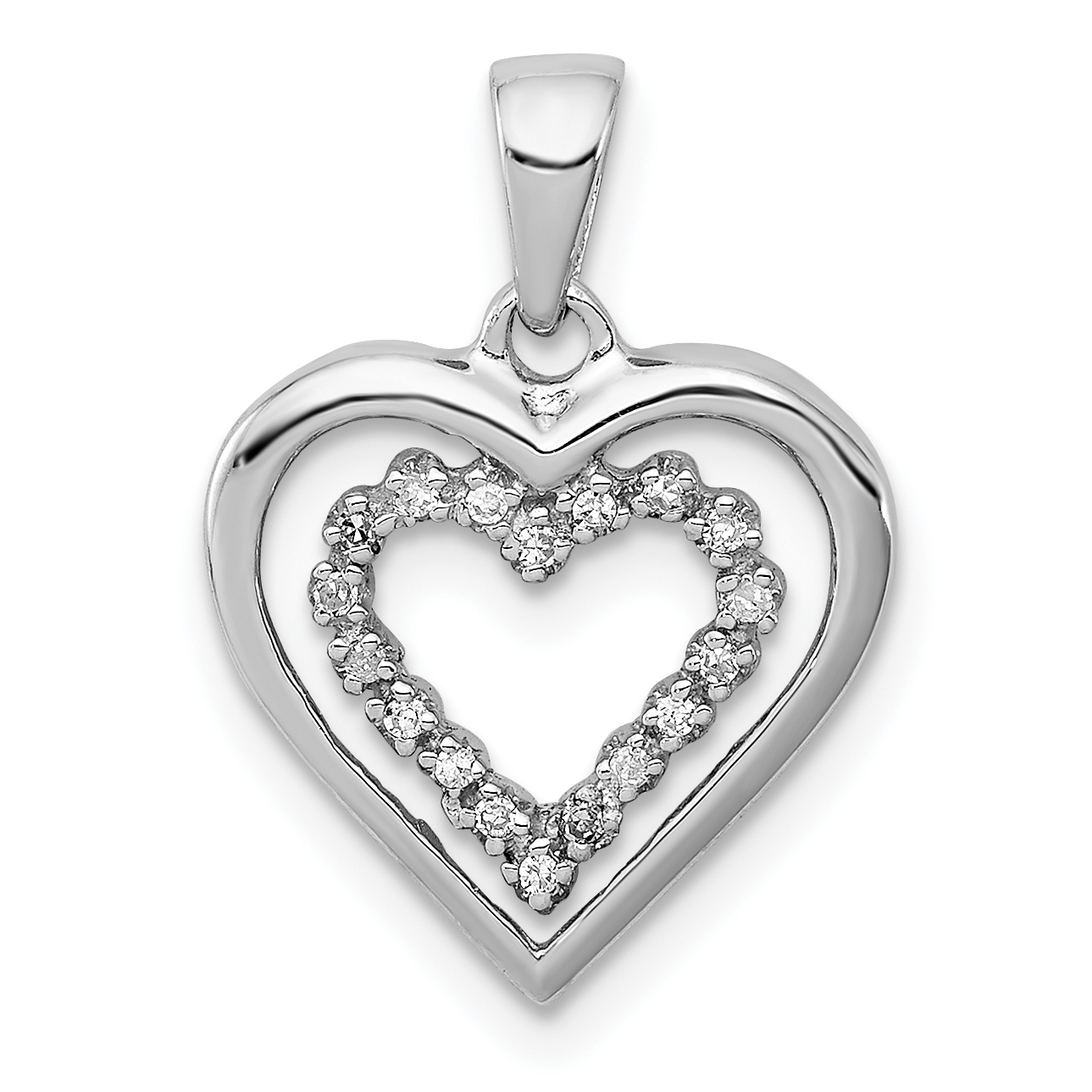 Sterling Silver Rhodium-Plated Diamond Heart Pendant (QDX206)
