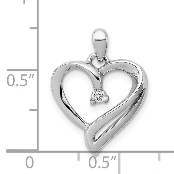 Sterling Silver Rhodium Diam. Heart Pendant