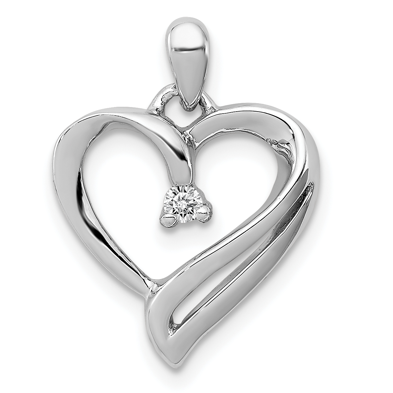 Sterling Silver Rhodium Diam. Heart Pendant (QDX238)