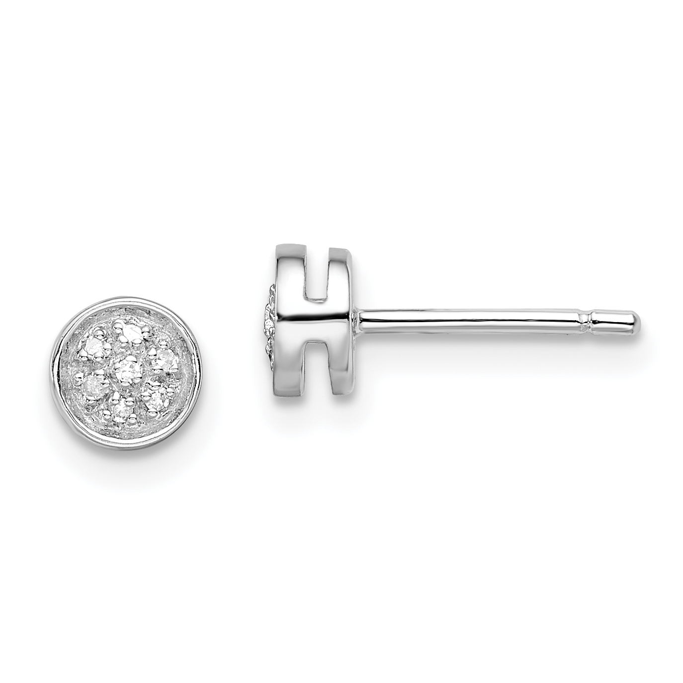 White Night Sterling Silver Rhodium-plated Diamond Circle Post Earrings (QDX286)