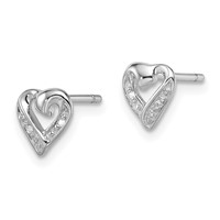 Sterling Silver Rhodium Diamond Heart Post Earrings view 2