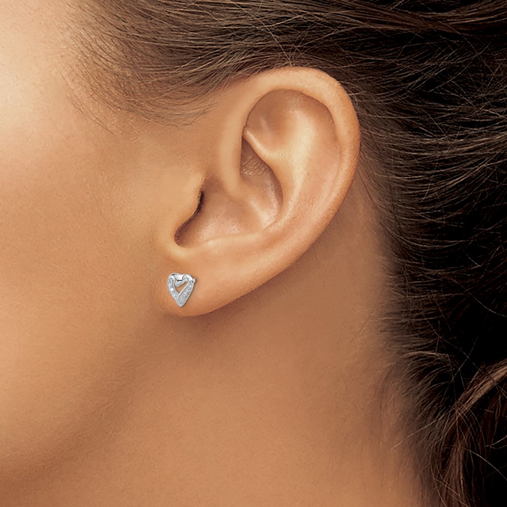 Sterling Silver Rhodium Diamond Heart Post Earrings (QDX288)