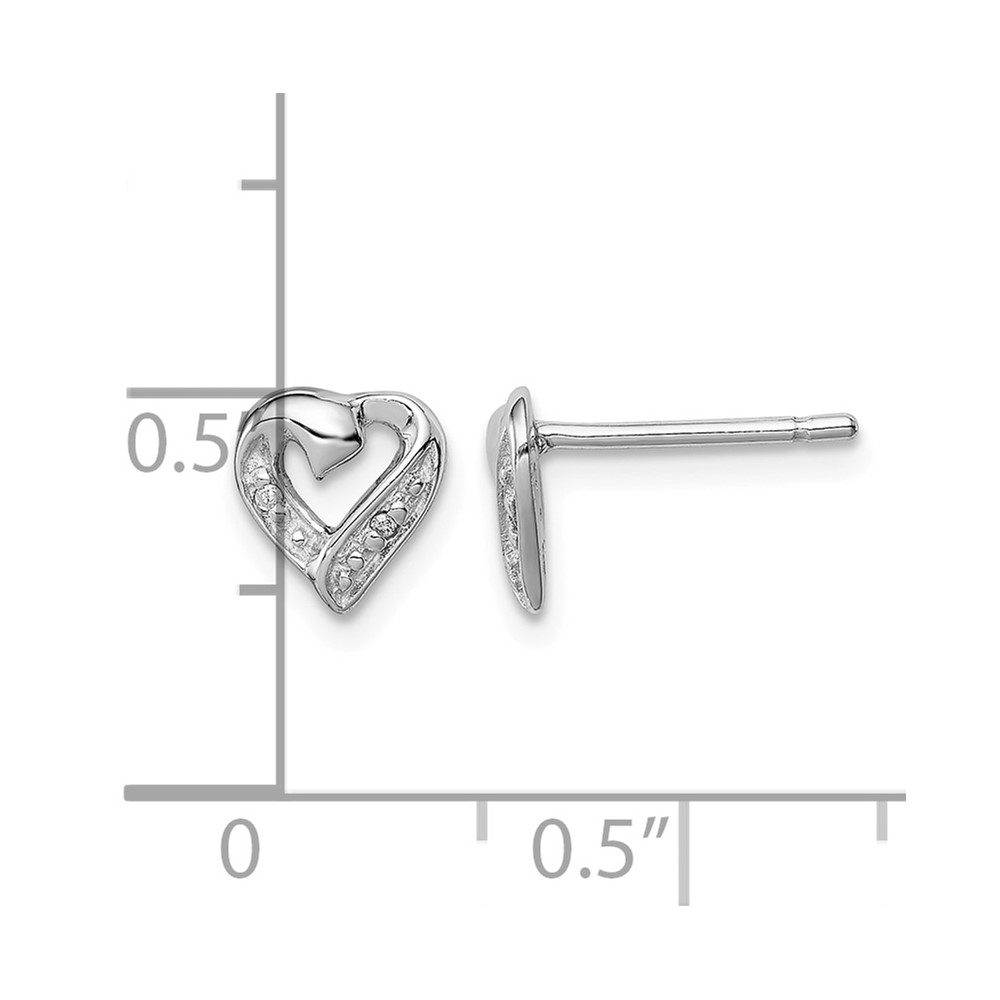Sterling Silver Rhodium Diamond Heart Post Earrings (QDX288)