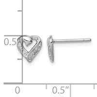 Sterling Silver Rhodium Diamond Heart Post Earrings view 4