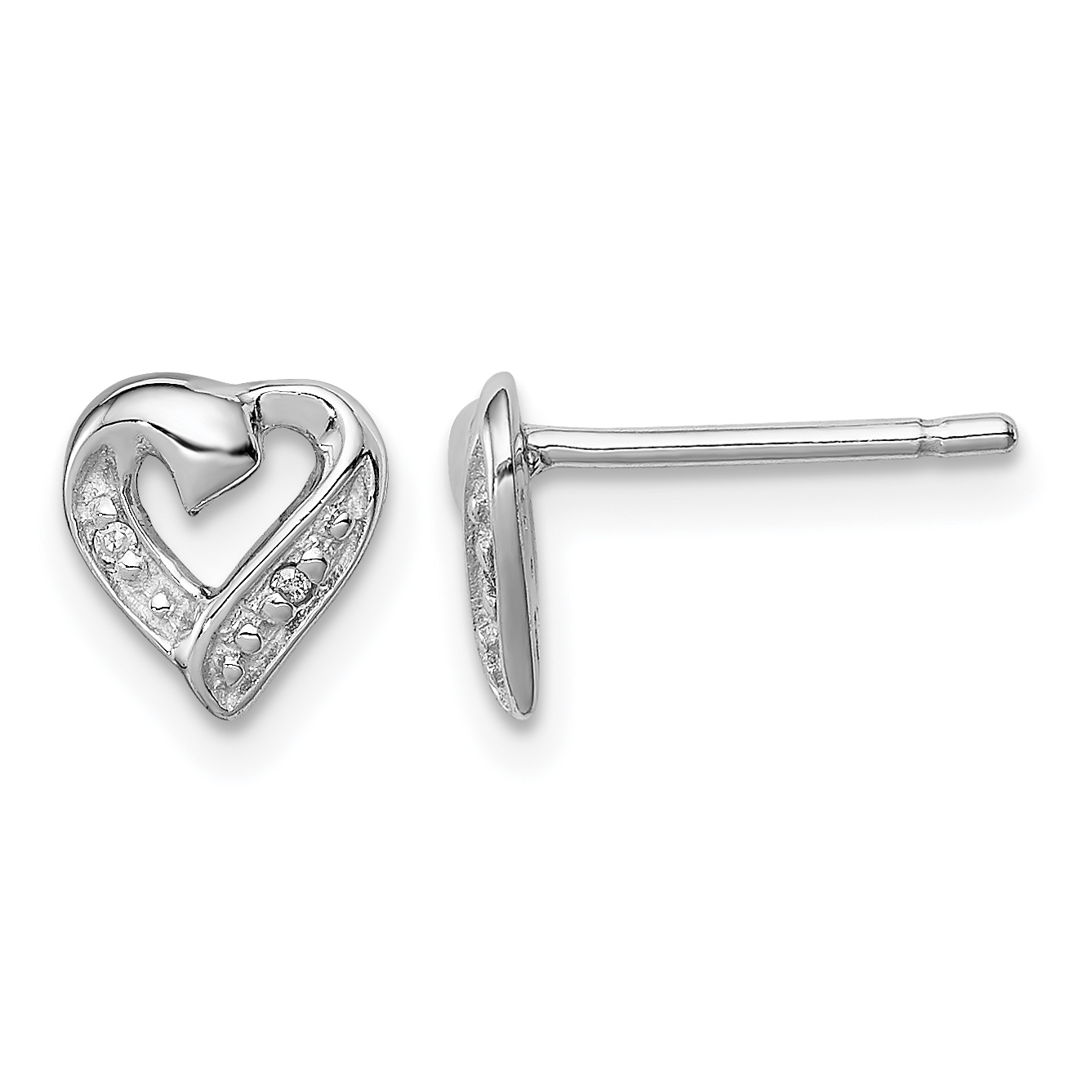 Sterling Silver Rhodium Diamond Heart Post Earrings (QDX288)